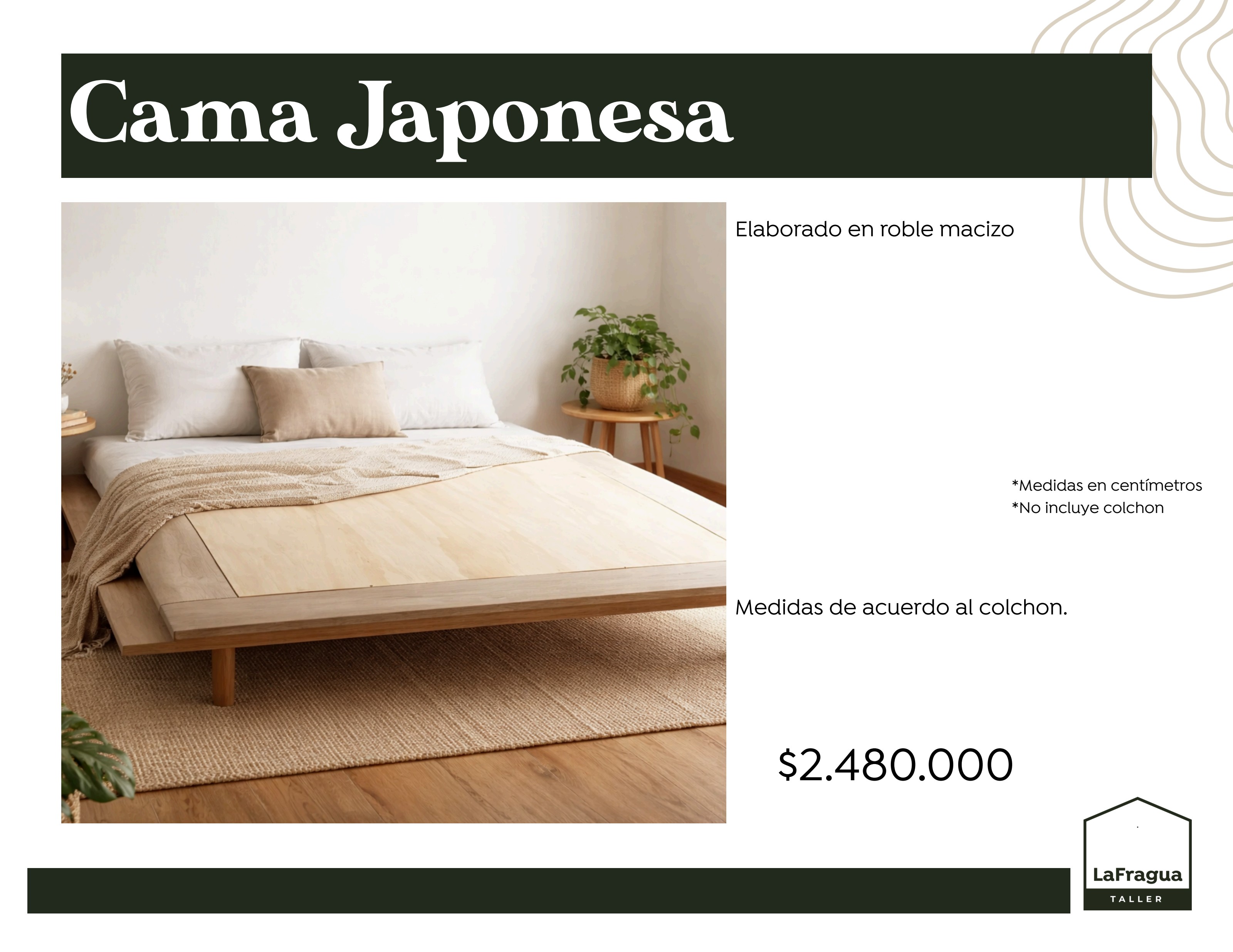 Cama en roble macizo de La Fragua Taller